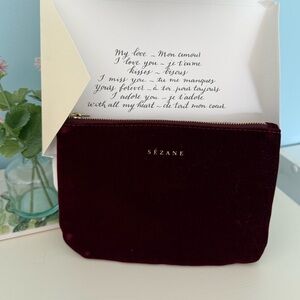 Sézane Burgundy Velvet Pouch New in Original Gift Packaging